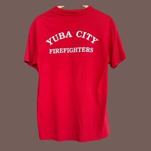 Hanes Beefy‑T T‑Shirt | Red Cotton | Size M | Vintage Fire Rescue